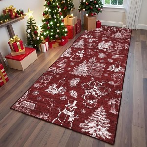 Christmas Tree Area Rugs, Non-Slip Machine Washable Holiday Carpet for Kitchen Hallway - 1 of 4