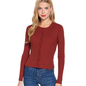 Slickblue Women's Long Sleeve Crew Neck Cardigan, Classic Knit Layering Sweater, 4 Color Options, Size S-L - 1 of 4