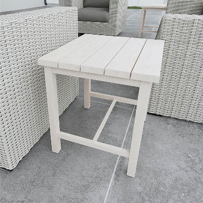 CAVINAS Durable Outdoor Side Table,22.5" Aluminum Patio Table with White Birch Look,Adjustable Levelers, Perfect Small End Table for Garden,Gray