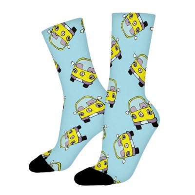 School Bus Women Printed Crew Socks Funny Funky Socks Soft Polyester Novelty Gifts for Artists Men