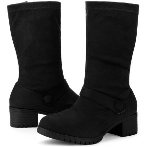 Allegra K Women's Round Toe Chunky Heels Patent Leather Mid Calf Boots - 1 of 4
