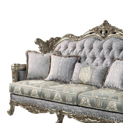 Gray Tufted Fabric Sofa with Nailhead Trim and Wood Frame