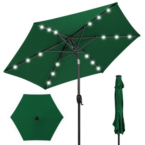 Best Choice Products 7.5ft Outdoor Solar Patio Umbrella for Deck Pool w Tilt Crank LED Lights Green