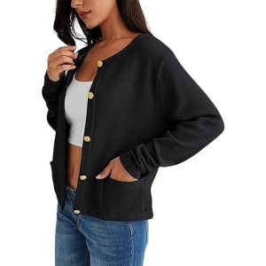 Womens Cardigan Sweaters Front Button Stripes Cardigan At Waist Long Sleeve Casual Sweater Jackets Soft Open Front Cardigan - 1 of 3