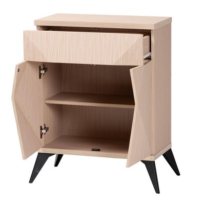 Light Brown and Black Wood 2-Door Mid-Century Sideboard Buffet