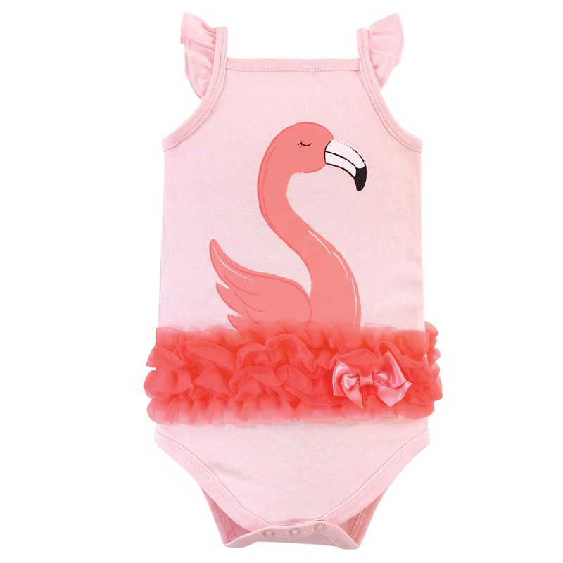 Little Treasure Baby Girl Cotton Bodysuits 3pk, Flamingo, 4 of 5