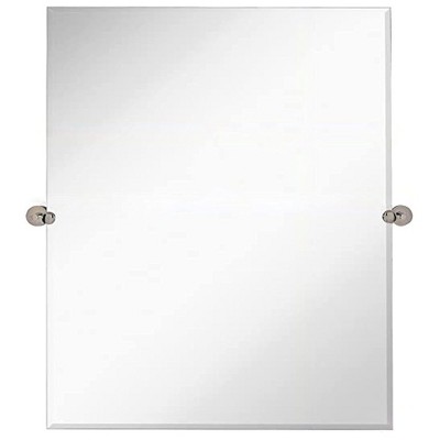 Large Frameless Rectangular Mirror with Brushed Chrome Wall Brackets