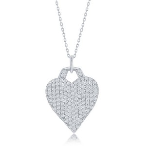 Bella Silver Sterling Silver Micro Pave CZ Heart Necklace - Silver - 16+2 Inch - 1 of 2