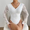 Women's Jumpsuit V Neck Sexy Lace Long Sleeve Bodysuit - 3 of 4