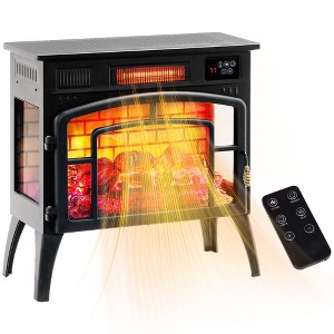 HOMCOM Electric Fireplace Stove, Freestanding Infrared Fireplace Heater with Realistic Flame Effect & Adjustable Temperature, 1500W - 1 of 4