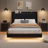 Floating Bed Frame, Queen Bed Frame, Velvet Upholstered Platform Bed with Storage Headboard, RGB LED Light, Wood Slats, Noise Free, Easy Assembly - 3 of 4