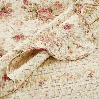 Classic Garden Rose Quilted Throw in Ecru Cotton 50"x60"