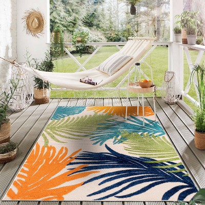Multi Tropical Floral Synthetic Indoor/Outdoor Area Rug 8' x 10'