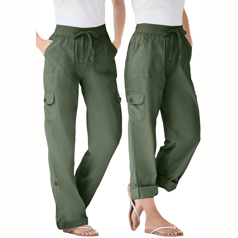 Woman Within Plus Size Convertible 2-in-1 Cargo Pant & Capri Elastic Waist, 1 of 2