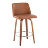 26" Faux Leather Mid-Century Modern Counter Stool with Swivel and Bent Wood Legs with Square Metal Footrest for Kitchen or Home Bar, Set of 2 - 3 of 4