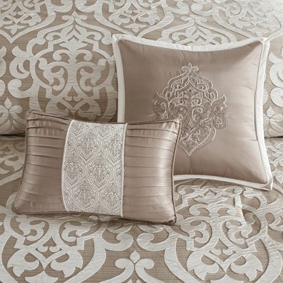 Tan Microfiber California King 8-Piece Comforter Set with Graphic Detail