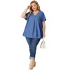 Agnes Orinda Women's Plus Size Casual V Neck Lounge Around Short Sleeve Solid Chambray Blouses - 3 of 4