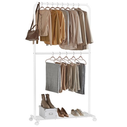 SONGMICS Clothes Rack with Wheels, 35.8 Inch Garment Rack, Clothing Rack  for Hanging Clothes, with Dense Mesh Storage Shelf, 110 lb Load Capacity, 2