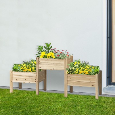 Natural Fir 3-Tier Raised Garden Bed with Planter Boxes