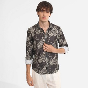 Campus Sutra Men Men's Charcoal Black Floral Block Shirt - 1 of 4