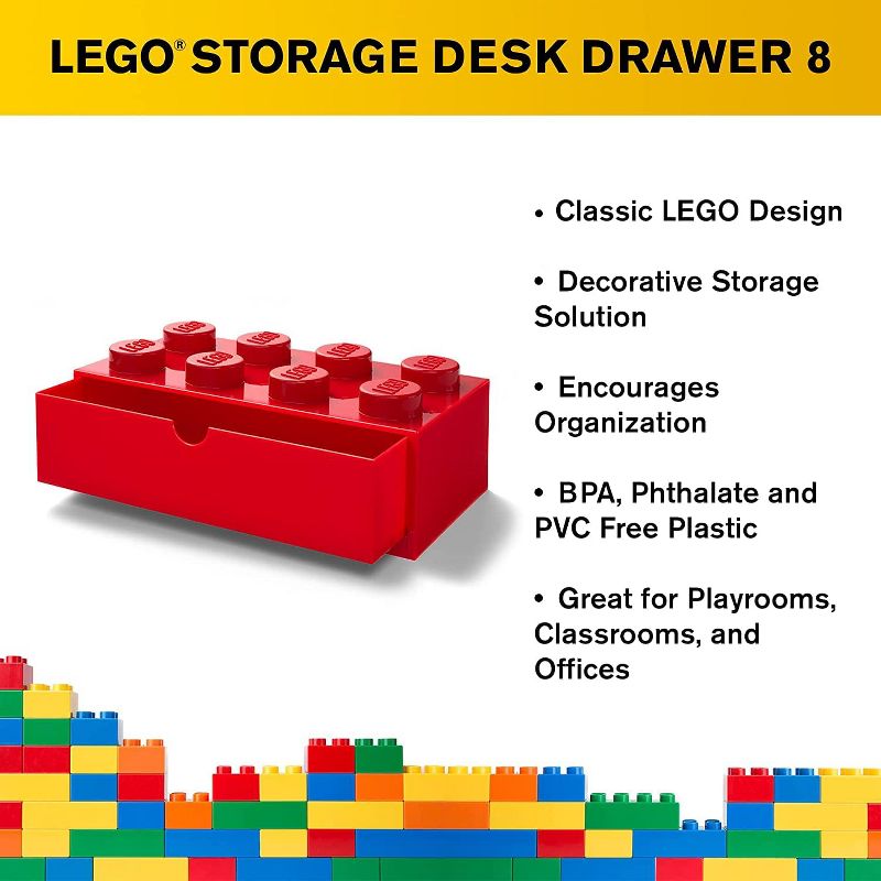 Room Copenhagen LEGO Desk Drawer 8 Knobs Stackable Storage Box | Red, 3 of 4