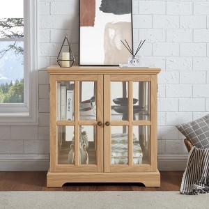 Wooakway 32"H Oak Antique Curio Display Cabinet with Adjustable Shelves and Lattice Doors Retro Style Bookcase Storage Cabinet - 1 of 4