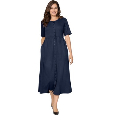 Woman Within Plus Size Petite Button-Front Essential Dress