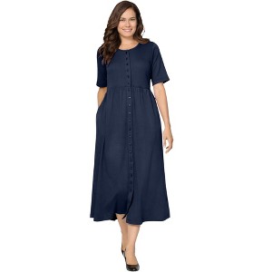 Woman Within Plus Size Button-Front Essential Dress - 1 of 4
