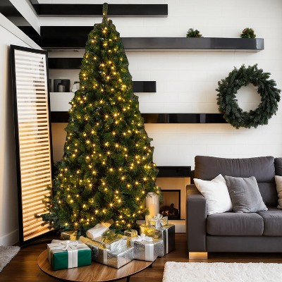 Resenkos 7ft 881 Branch Half Christmas Tree with 230LED Lights PVC Branch Iron Bracket Tender Green Christmas Tree