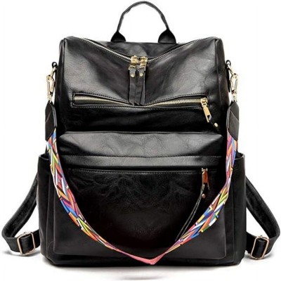 Infurnic Backpacks PU Leather Backpack Purse For Women Convertible Ladies Fashion Casual Large School Shoulder Bags, Black, 6"*13"*14"