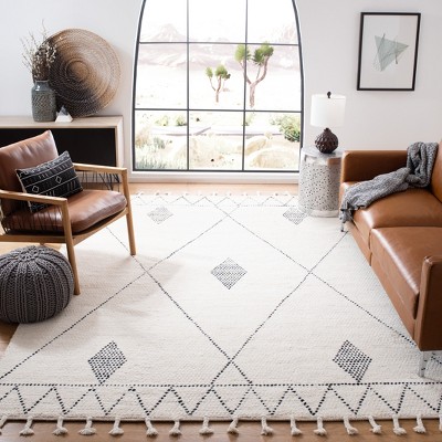 Handmade Black Wool Tufted Shag Square Area Rug