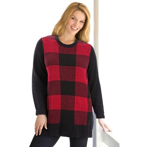 Woman Within Women's Plus Size Buffalo Plaid Pullover Sweater - 1 of 4