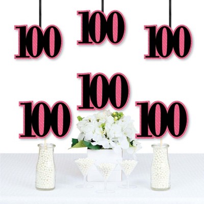 Big Dot of Happiness Chic 100th Birthday - Pink, Black and Gold - Decorations DIY Party Essentials - Set of 20