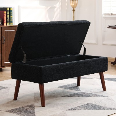 NicBex Linen Fabric Storage Ottoman Bench,Upholstered Storage Ottoman with Tufted Top and Wood Legs,Modern Storage Bench for Living Room,Bedroom,Black