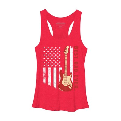 Women's Design By Humans Best Dad Ever Guitar and Flag By MINHMINH Racerback Tank Top
