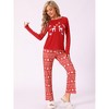 cheibear Christmas Matching Elk Print Long Sleeve Top Cute Print Pants Red Family Pajama Set - 2 of 4