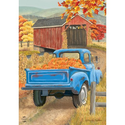 Autumn Bridge Truck Garden Flag Fall Pumpkins Country 18" x 12.5" Briarwood Lane