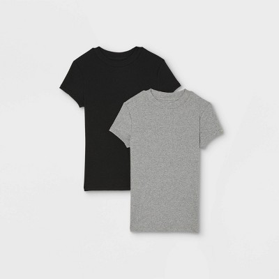 Women's Short Sleeve Ribbed 2pk Bundle T-shirt - A New Day™ Black/gray ...