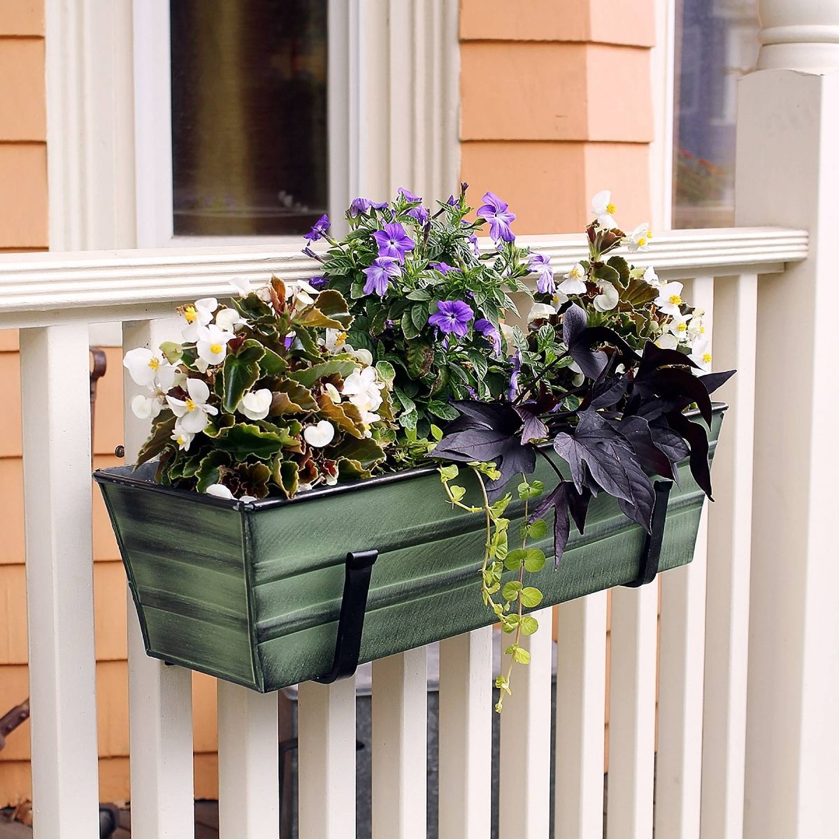 ACHLA Designs Small Patina Finish Rectangular Galvanized Steel Outdoor Planter Box with Mounting Bracket Green - thumbnail 8