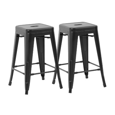 FDW Bar Stool Set of 2 Bar Stools  24in Stackable Industrial Metal Counter Stools, Black