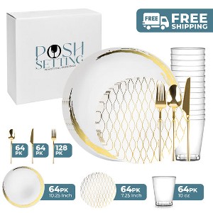 Posh Setting 448 Piece White And Gold Plastic Party Bundle - Whisk (64 Settings) - 1 of 4