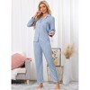 cheibear Women's Satin Loungewear Button Down Long Sleeve with Pants Silky Pajamas Sets - 2 of 4