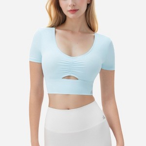 Anna-Kaci Active Women's Ruched Cutout Crop Top with Short Sleeves - 1 of 4