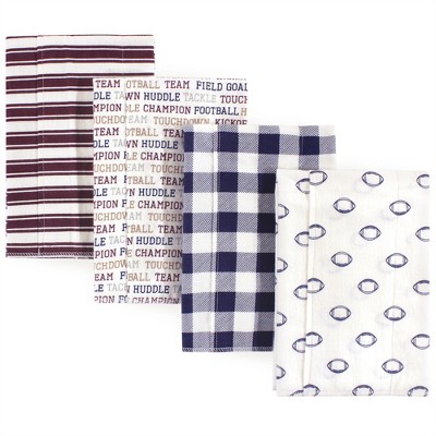 Hudson Baby Infant Boy Cotton Flannel Burp Cloths 4pk, Football, One Size