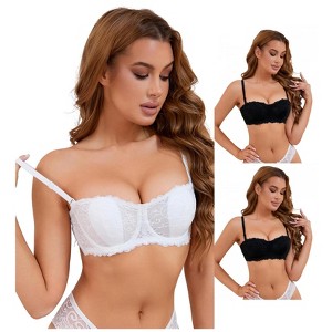 INSPIRE CHIC 3 Pcs Women's Lace Underwired Adjustable Straps Padded Tube Balconette Bras - 1 of 4