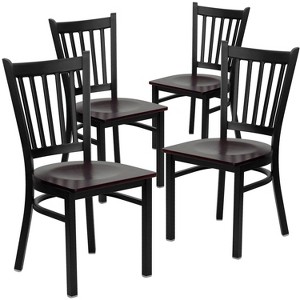 Flash Furniture 4 Pk. HERCULES Series Black Vertical Back Metal Restaurant Chair - Mahogany Wood Seat - 1 of 4