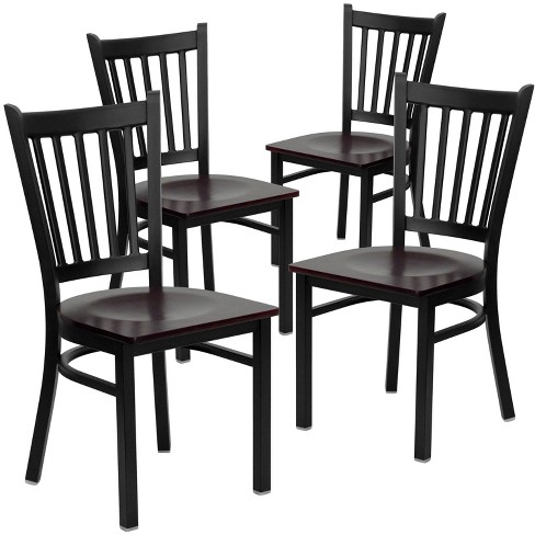 Flash Furniture 4 Pk. HERCULES Series Black Vertical Back Metal Restaurant Chair - Mahogany Wood Seat - image 1 of 4