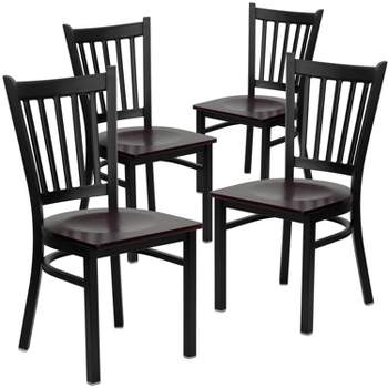 Flash Furniture 4 Pk. HERCULES Series Black Vertical Back Metal Restaurant Chair - Mahogany Wood Seat