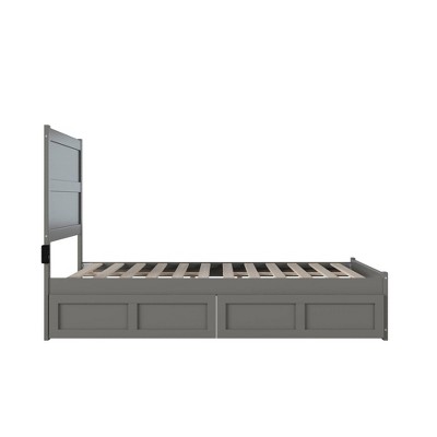 Gray Full Wood Platform Bed with Headboard and Storage Drawers