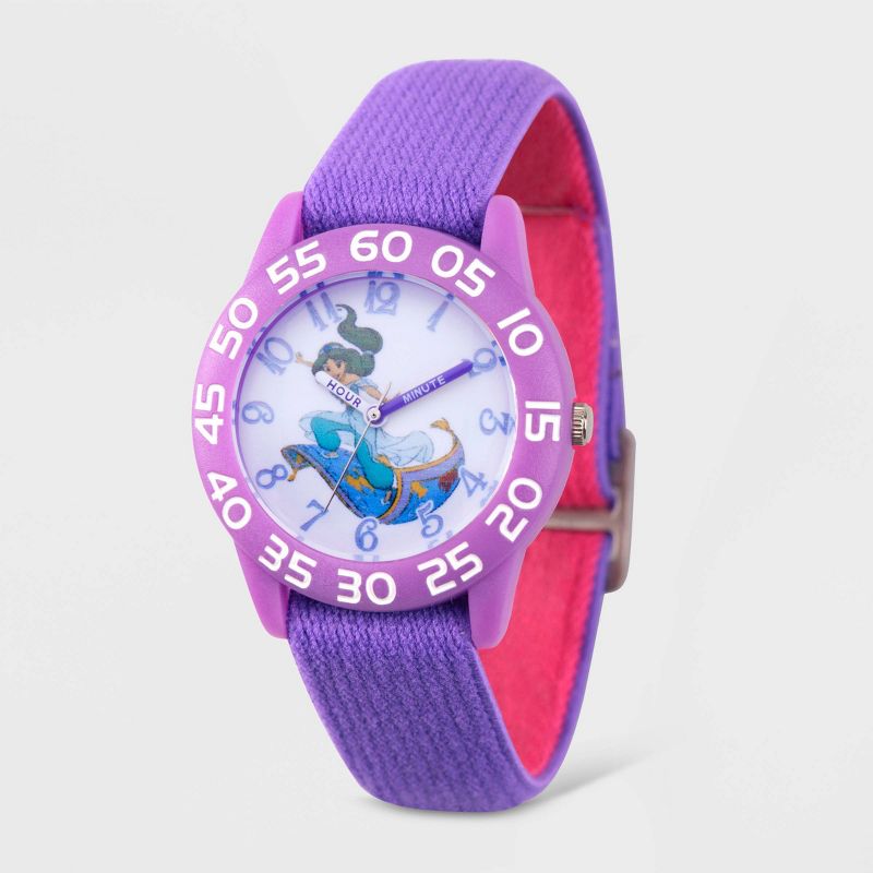 Girls&#39; Disney Aladdin Princess Jasmine Plastic Time Teacher Watch - Purple, 1 of 7